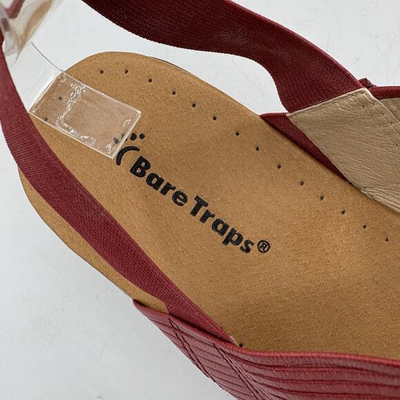 BareTraps Sandals Womens Size 9.5 Melody Ankle Strappy Red Leather Slip‎ On - Picture 2 of 8